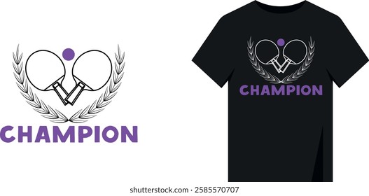 Design minimalist print t-shirt. Wreath champion winner ping pong rackets