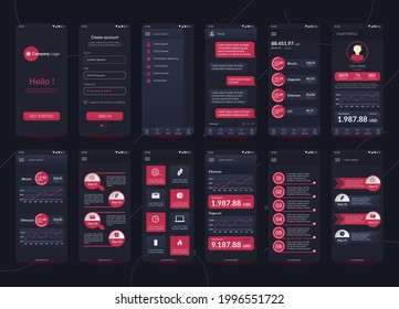 Design of mobile app Cryptocurrency wallet, Chat room, UI, UX, GUI. Set of user registration screens with login and password input, account sign in, sign up, home page. Template Application. UI Design