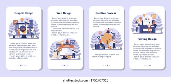 Design mobile application banner set. Graphic, web, printing design. Digital drawing with electronic tools and equipment. Creativity concept. Flat illustration vector