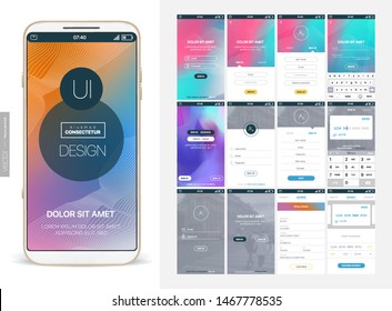 Design of the mobile application, UI, UX. A set of GUI screens with login and password input, home page, news feed, rating and statistics, settings and payment screens.