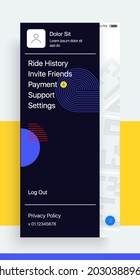 Design of the Mobile Application, UI, UX. GUI Taxi App with Login and Password input, and screens with Taxi Orders and Car Navigation in the City. GUI from set №1