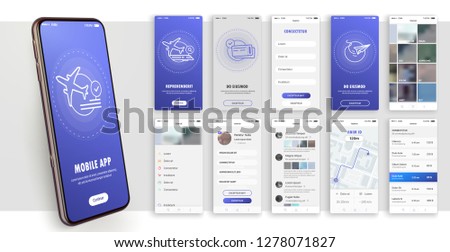 Design of the mobile application, UI, UX. A set of GUI screens with login and password input. Travel and ticketing , rating and statistics settings and payment screens.