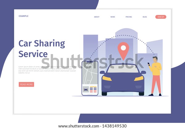 Design mobile city vector illustration\
concept, Car sharing service online with people characters,\
smartphones and cities. Can be used for, landing pages, web\
templates, UI, mobile\
applications