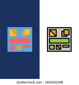 Design, Mockup, Web  Icons. Flat and Line Filled Icon Set Vector Blue Background