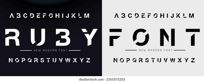 Design Modern abstract digital alphabet font. Minimal technology typography, Creative urban sport fashion futuristic font and with numbers. vector illustration.