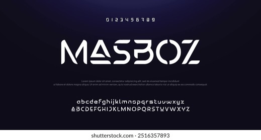 Design Modern abstract digital alphabet font. Minimal technology typography, Creative urban sport fashion futuristic font and with numbers. vector illustration.