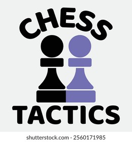 Design a modern, abstract logo with geometric shapes representing a chess piece and chessboard. Include the text "Chess Tactics" in bold, sans-serif font with black and yellow colors.