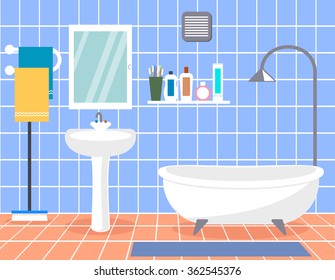 Design modern bathroom. Bathroom interior with in flat style. 