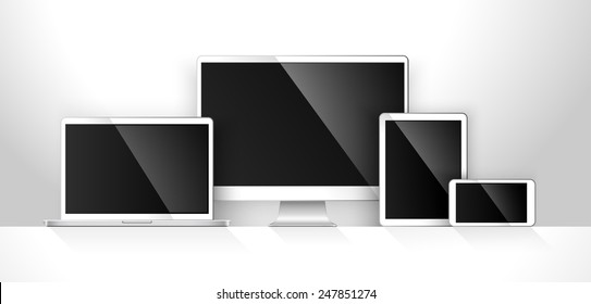 Diseño de dispositivos modernos sobre el fondo de la luz. Ilustración del vector