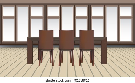 A design of a modern dining room. Vector illustration in flat minimalistic style, for website banner or another design production.