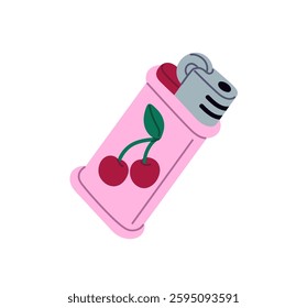 Design of modern disposable mechanical gas fluid lighter. Plastic equipment, accessory, tool with cute pattern for smoking, fire cigarette. Flat isolated vector illustration on white background