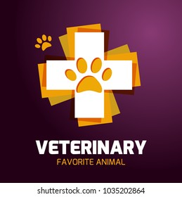 Design modern logo for Business of the Veterinary clinic. The logotype of the pharmacy for the animals, cross Orange color on dark violet  background. 