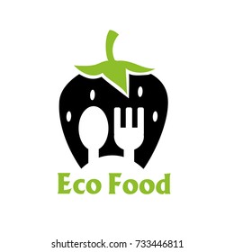 Design modern logos for Business. Bright colored strawberry into a flat style. On white background. Logo eco food.