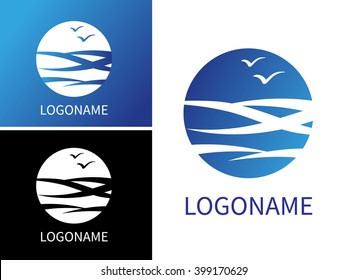 Design modern logos for Business. Sea, water, rest. On white and on black background. Round shape Company logo sea elements.
