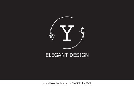 Design of modern monogram on black background with letter Y. Vector floral logo.