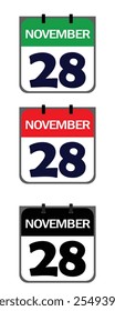 Design a modern November 28th date icon vector illustration tailored for marketing flyers, event posters, social media banners, and impactful business branding with sleek simplicity.