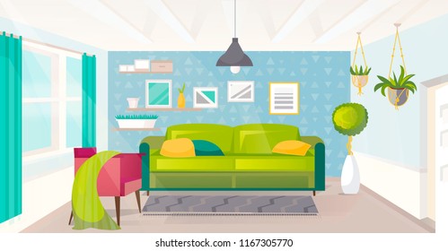 Design of a modern room with wall-papers in triangles