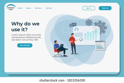 Design of modern website landing page for start up business marketing team work with flat design