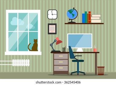The design of modern working facilities. Cabinet Room in a flat style.