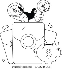 Design money saving tips for finance and investment with piggy bank and currency for financial freedom guide verctor art illustration png