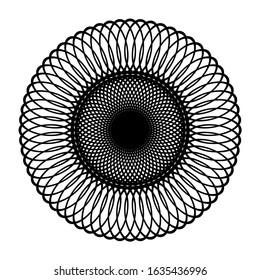 Design monochrome decorative circle element. Abstract grating backdrop. Vector-art illustration