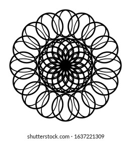 Design monochrome decorative circle element. Abstract grating backdrop. Vector-art illustration