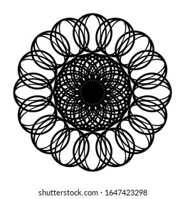 Design monochrome decorative circle element. Abstract grating backdrop. Vector-art illustration