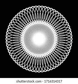Design monochrome decorative circle element. Abstract grating backdrop. Vector-art illustration