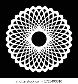 Design monochrome decorative circle element. Abstract grating backdrop. Vector-art illustration