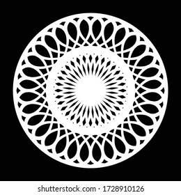 Design monochrome decorative circle element. Abstract grating backdrop. Vector-art illustration
