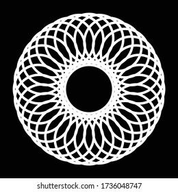Design monochrome decorative circle element. Abstract grating backdrop. Vector-art illustration