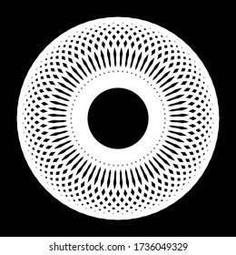 Design monochrome decorative circle element. Abstract grating backdrop. Vector-art illustration