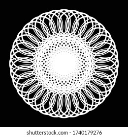 Design monochrome decorative circle element. Abstract grating backdrop. Vector-art illustration