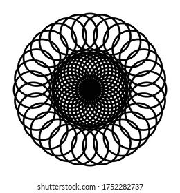 Design monochrome decorative circle element. Abstract grating backdrop. Vector-art illustration