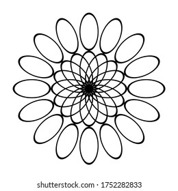 Design monochrome decorative circle element. Abstract grating backdrop. Vector-art illustration