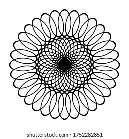 Design monochrome decorative circle element. Abstract grating backdrop. Vector-art illustration