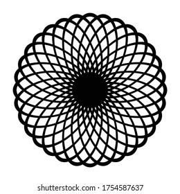 Design monochrome decorative circle element. Abstract grating backdrop. Vector-art illustration