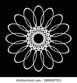 Design monochrome decorative circle element. Abstract grating backdrop. Vector-art illustration