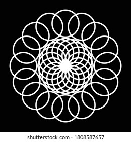 Design monochrome decorative circle element. Abstract grating backdrop. Vector-art illustration