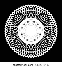 Design monochrome decorative circle element. Abstract grating backdrop. Vector-art illustration
