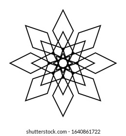 Design monochrome decorative snowflake element. Abstract grating backdrop. Vector-art illustration