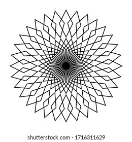 Design monochrome decorative snowflake element. Abstract grating backdrop. Vector-art illustration