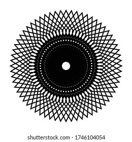Design monochrome decorative snowflake element. Abstract grating backdrop. Vector-art illustration