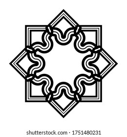 Design monochrome decorative snowflake element. Abstract grating backdrop. Vector-art illustration