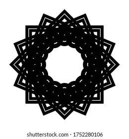 Design monochrome decorative snowflake element. Abstract grating backdrop. Vector-art illustration