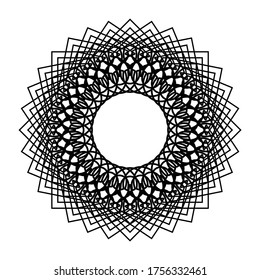 Design monochrome decorative snowflake element. Abstract grating backdrop. Vector-art illustration