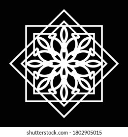 Design monochrome decorative snowflake element. Abstract grating backdrop. Vector-art illustration