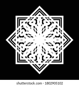 Design monochrome decorative snowflake element. Abstract grating backdrop. Vector-art illustration