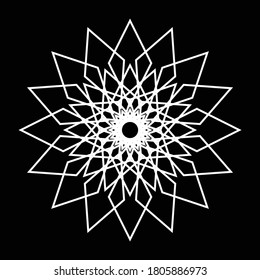 Design monochrome decorative snowflake element. Abstract grating backdrop. Vector-art illustration
