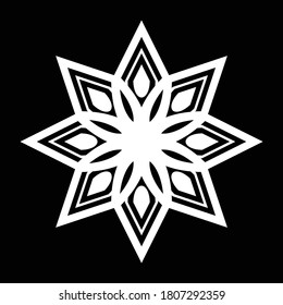 Design monochrome decorative snowflake element. Abstract grating backdrop. Vector-art illustration
